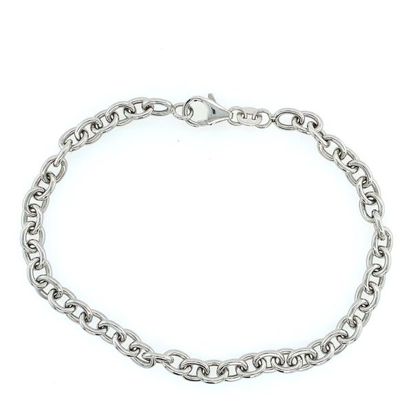 18KW Gold Oval Link Bracelet - 8