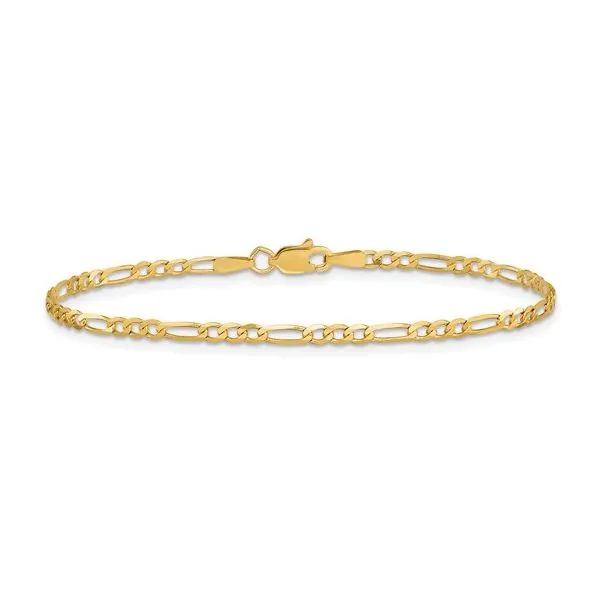 14KY Gold 2.25 mm Flat Figaro Bracelet - 7