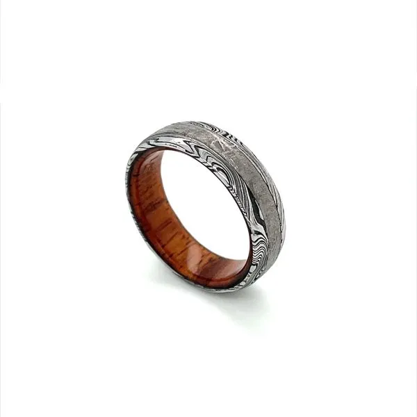 7 MM Damascus Band with Meteorite Inlay & Koa Wood Sleeve Image 3 Franzetti Jewelers Austin, TX