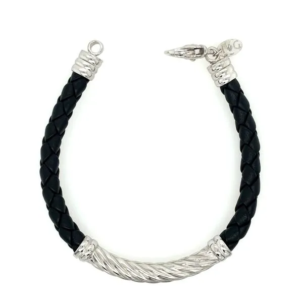 SS 6 mm Twisted Rope & Black Leather Bracelet 8.25