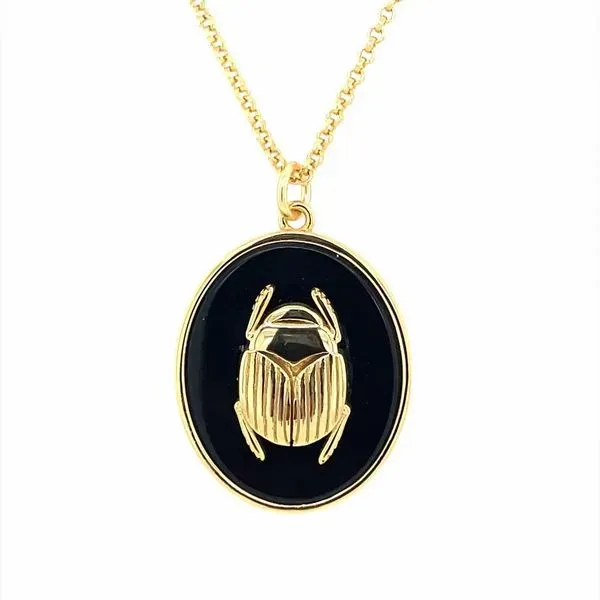 Vermeil Necklace with Scarab on Onyx Pendant 24