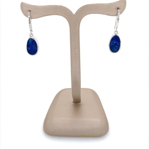 SS Black Opal Doublet Dangle Earrings Image 2 Franzetti Jewelers Austin, TX