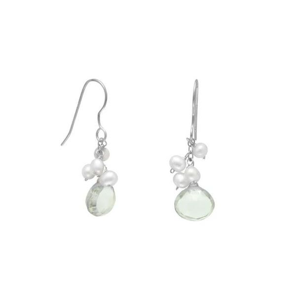 Sterling Silver Earrings with Prasiolite And Fresh Water Cultured Pearls Franzetti Jewelers Austin, TX