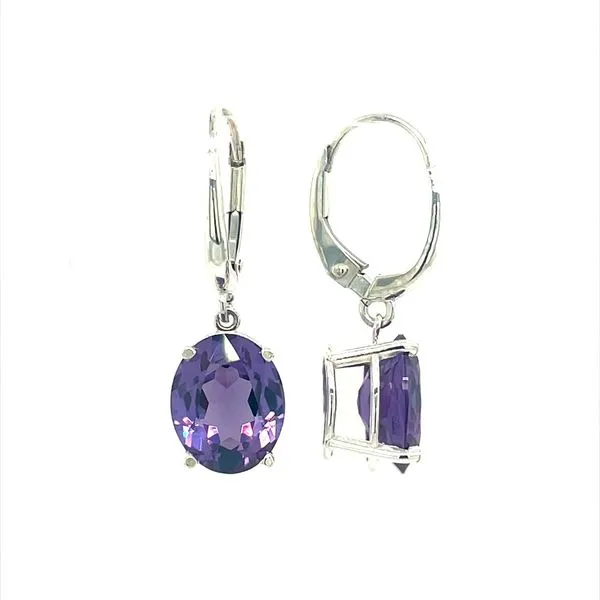 SS Dangle Earrings with 10 x 8 mm Oval Created Sapphires Franzetti Jewelers Austin, TX