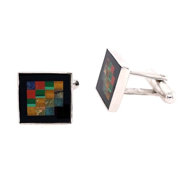 SS Square Cufflinks with Multi Color Inlay Franzetti Jewelers Austin, TX