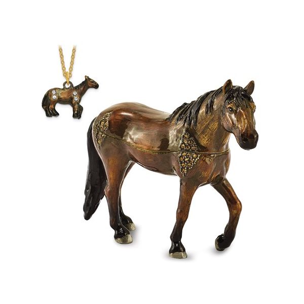 Bejeweled SPENCER Dark Bay Horse Trinket Box Image 3 Franzetti Jewelers Austin, TX