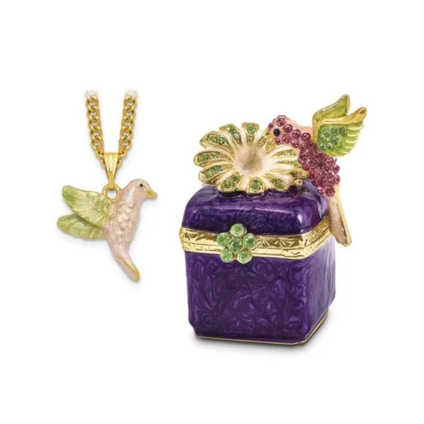 Bejeweled Purple Box with Flower and Hummingbird Gift Box Image 3 Franzetti Jewelers Austin, TX