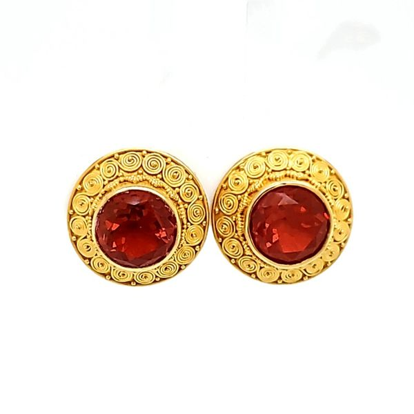 Carolyn Tyler 22K Yellow Gold and Fire Opal Spiral Stud Earrings French Designer Jeweler Scottsdale, AZ