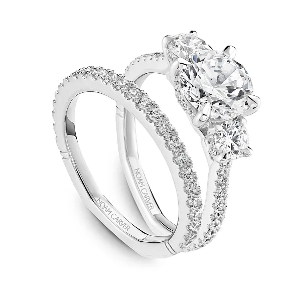 Three Stone Hidden Halo Pave Engagement Ring Image 3 Frontenac Jewellers Kingston, ON