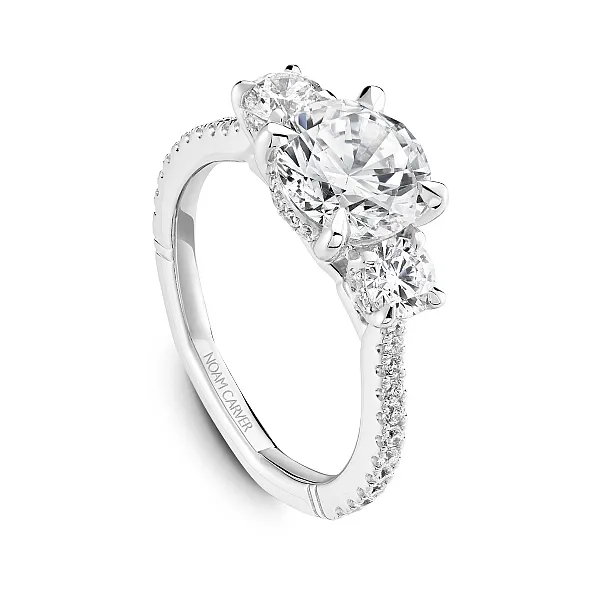 Three Stone Hidden Halo Pave Engagement Ring Frontenac Jewellers Kingston, ON