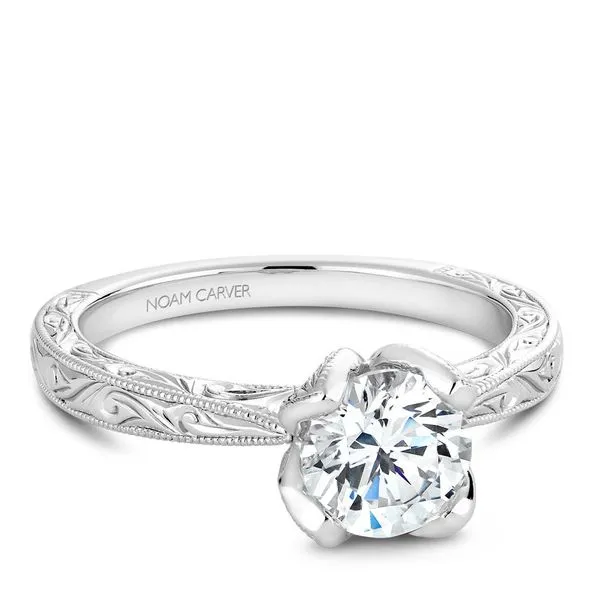 White Gold Carved Diamond Engagement Ring Image 3 Frontenac Jewellers Kingston, ON