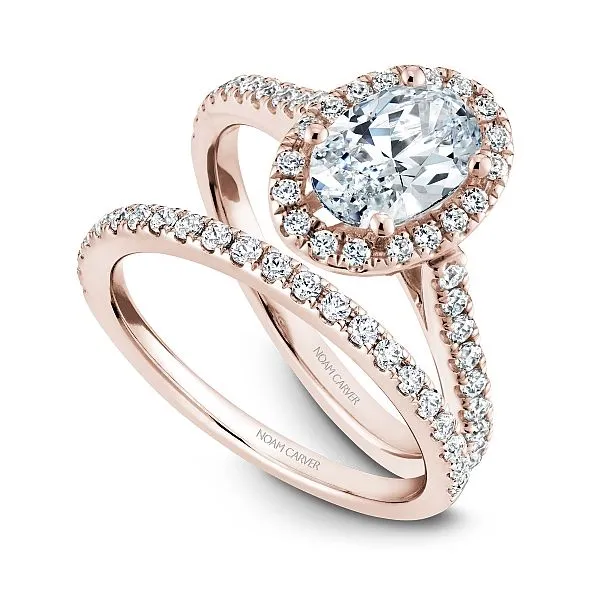 Rose Gold Halo Pave Oval Diamond Engagement Ring Image 4 Frontenac Jewellers Kingston, ON