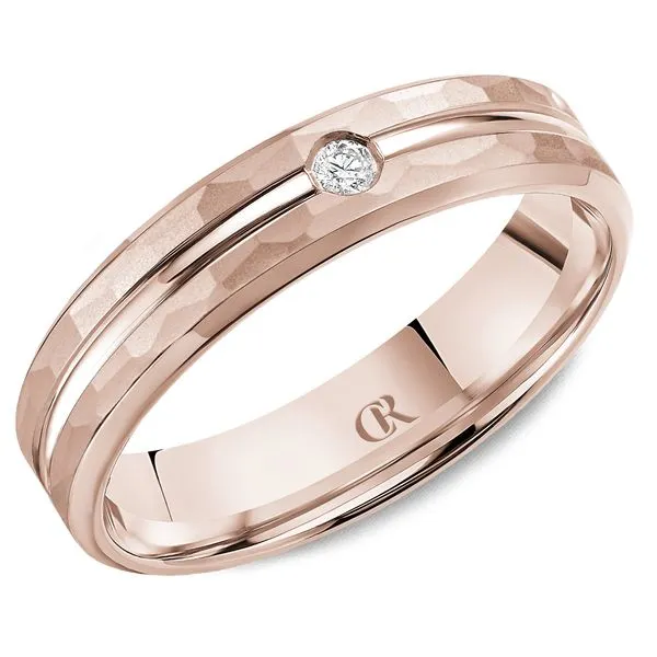 14K Rose Gold Men’s Band – 5mm (Hammered Finish, Single Diamond) Frontenac Jewellers Kingston, ON