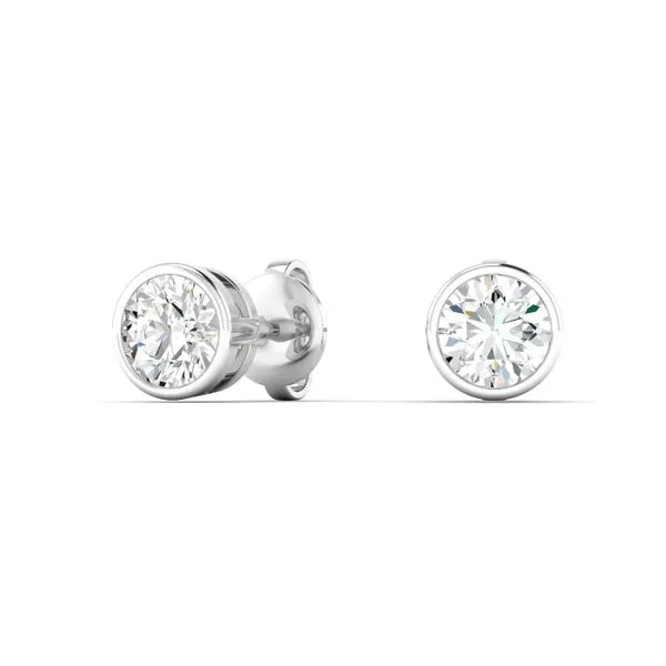 Round Bezel White Gold Stud Diamond Earrings Frontenac Jewellers Kingston, ON