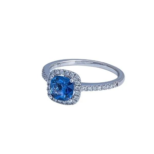 14K White Gold Cushion-Cut Sapphire & Diamond Ring Image 2 Frontenac Jewellers Kingston, ON