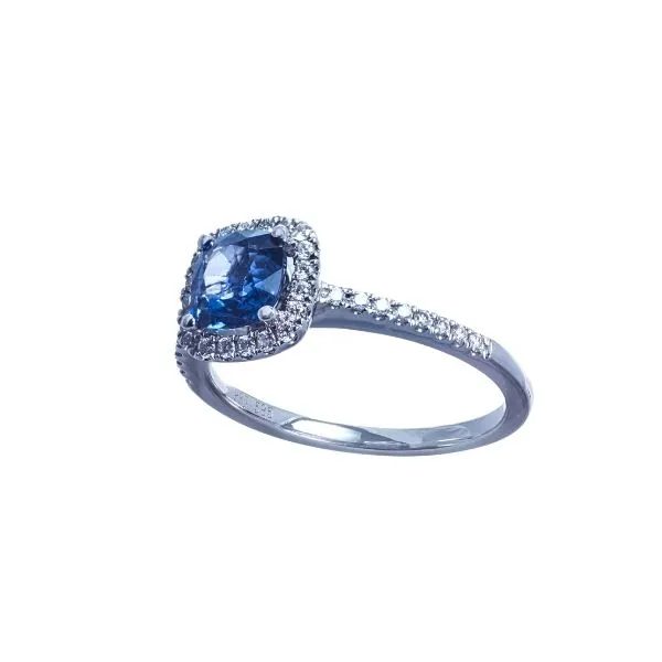 14K White Gold Cushion-Cut Sapphire & Diamond Ring Image 3 Frontenac Jewellers Kingston, ON