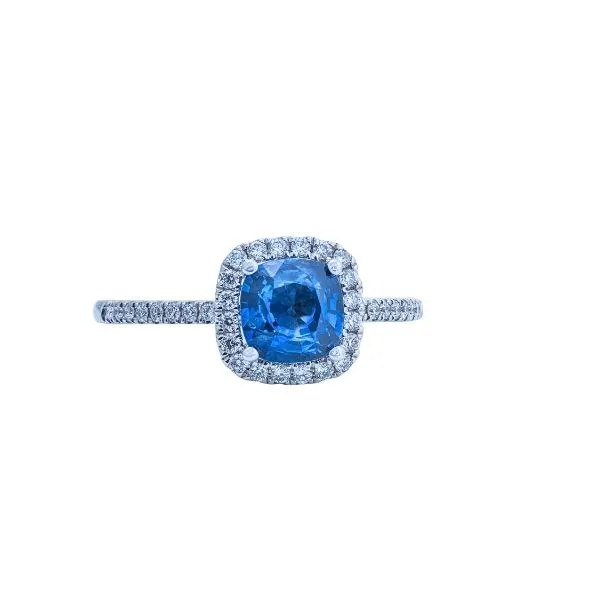 14K White Gold Cushion-Cut Sapphire & Diamond Ring Frontenac Jewellers Kingston, ON