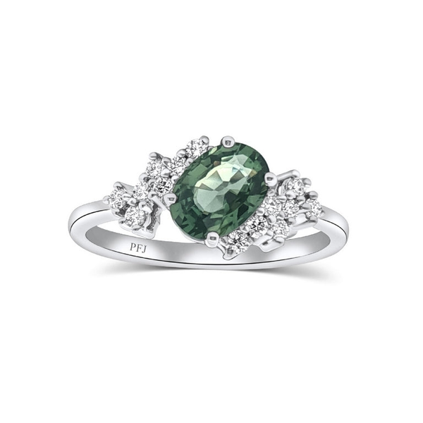 14k White Gold Blue Green Sapphire Oval Cut & Diamond Ring Frontenac Jewellers Kingston, ON
