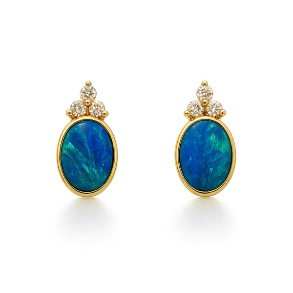 10K Yellow Gold Opal Doublet & Diamond Stud Earrings Frontenac Jewellers Kingston, ON