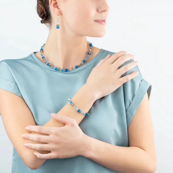 GeoCUBE Iconic Mono Gold earrings turquoise Image 2 Frontenac Jewellers Kingston, ON