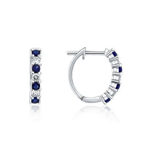 14K White Gold Huggie Earrings with Sapphires & Diamonds Frontenac Jewellers Kingston, ON