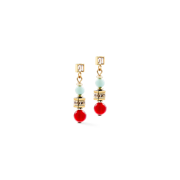 Fusion Red Carnelian, Ice Blue & Gold Chain Earrings Frontenac Jewellers Kingston, ON