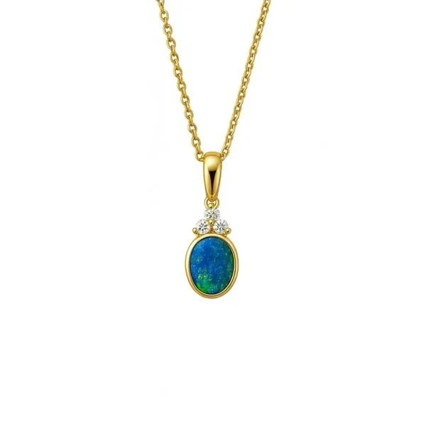 10K Yellow Gold Oval Opal Doublet Pendant with Diamond Accents Frontenac Jewellers Kingston, ON
