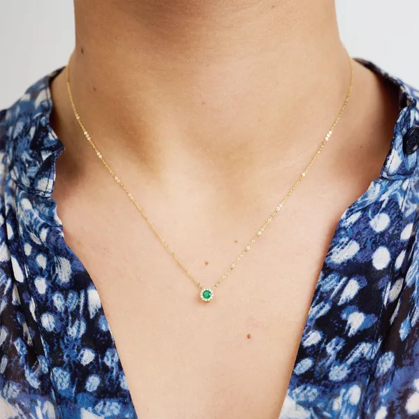 Emerald & Halo Diamond Pendant Image 2 Frontenac Jewellers Kingston, ON