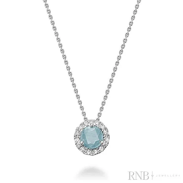 Aquamarine & Diamond Halo Pendant Frontenac Jewellers Kingston, ON