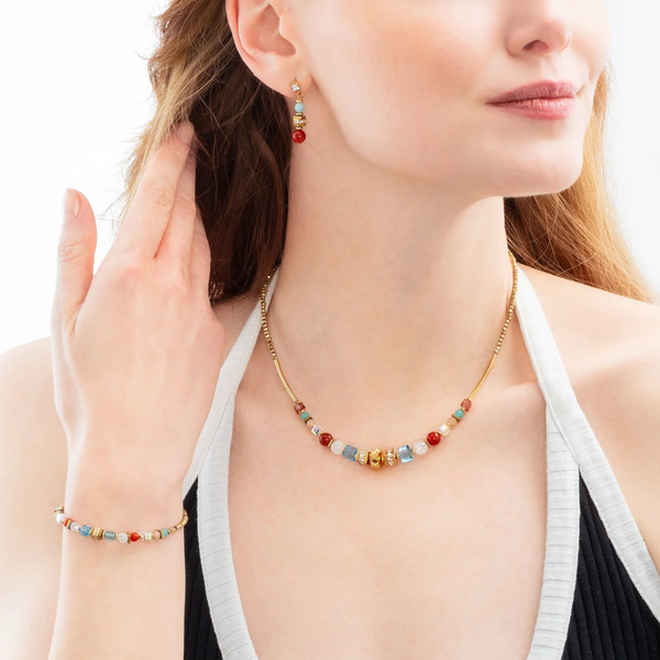 Fusion Red Carnelian, Ice Blue & Gold Chain Bracelet Image 2 Frontenac Jewellers Kingston, ON