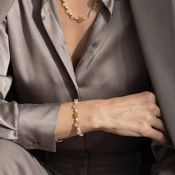 Fine Edition Gold Logo, Rock Crystal & Freshwater Pearl Bracelet Image 2 Frontenac Jewellers Kingston, ON