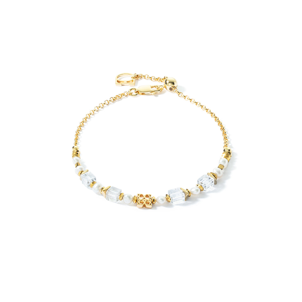 Fine Edition Gold Logo, Rock Crystal & Freshwater Pearl Bracelet Frontenac Jewellers Kingston, ON