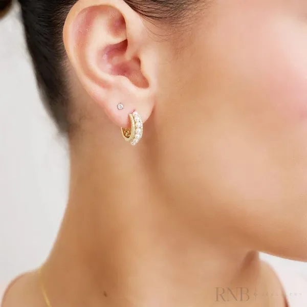 Diamond Pearl Huggie Earrings Image 2 Frontenac Jewellers Kingston, ON