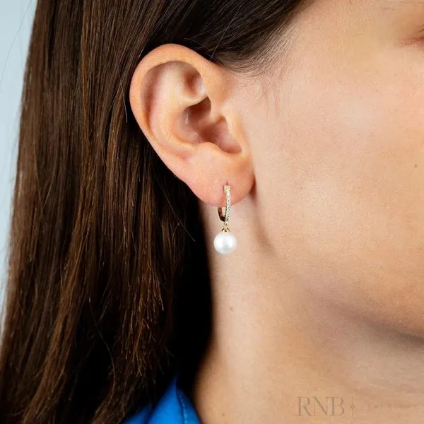 Cultured Pearl & Diamond Dangle Earrings Image 2 Frontenac Jewellers Kingston, ON