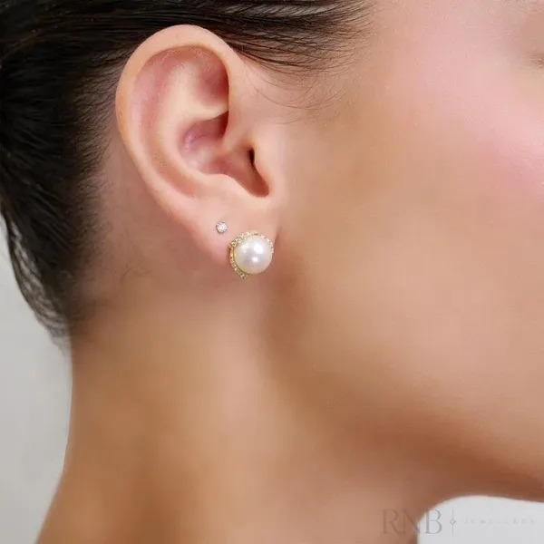 Cultured Pearl & Diamonds Stud Earrings Image 2 Frontenac Jewellers Kingston, ON