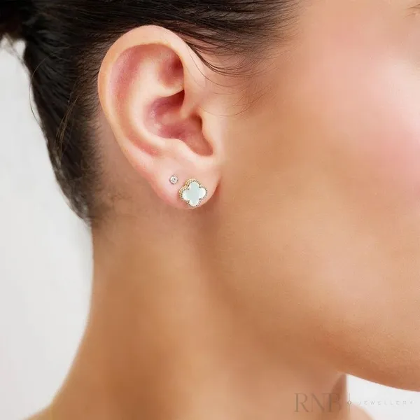 Mother of Pearl Clover Stud Earrings Image 2 Frontenac Jewellers Kingston, ON