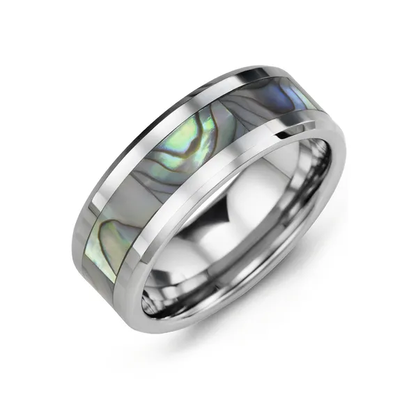 Tungsteen inlay with Shell 8mm Men's wedding band Frontenac Jewellers Kingston, ON