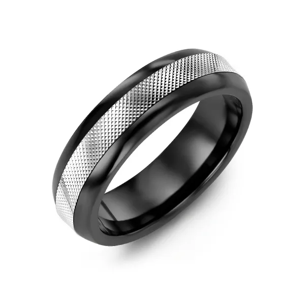 Black ceramic Inlay with Diamond Cut 10K White Gold Frontenac Jewellers Kingston, ON