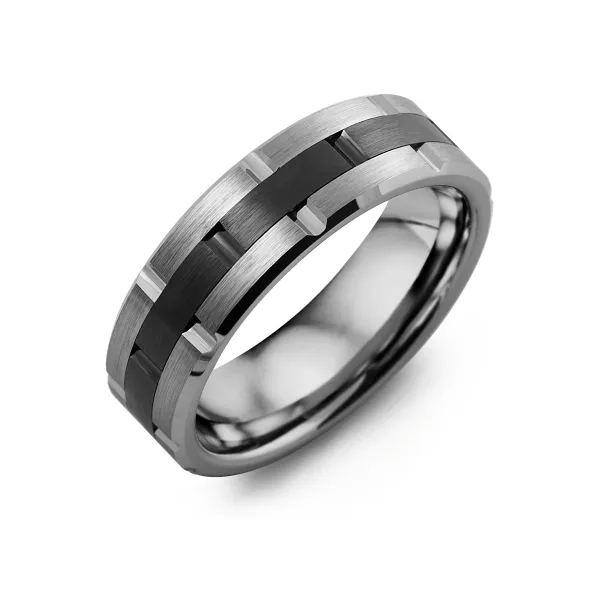 Tungsteen inlay with black ceramic Men's wedding band Frontenac Jewellers Kingston, ON