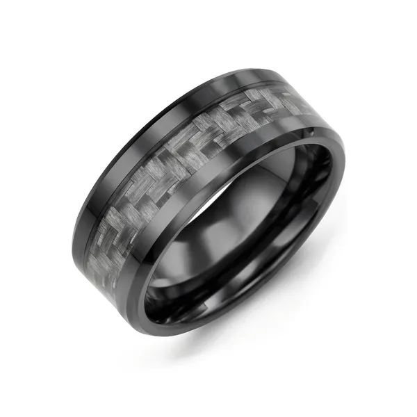 Black Ceramic inlay with Carbon Fiber 9mm Men's Wedding Band Frontenac Jewellers Kingston, ON