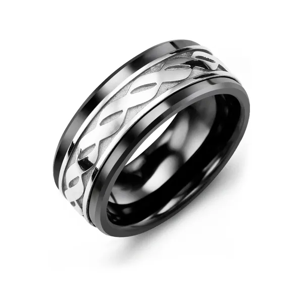 Black Ceramic inlay with 10K WhiteGold 9mm Men's wedding band Frontenac Jewellers Kingston, ON