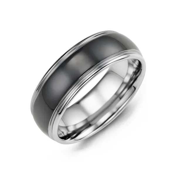 Tungsteen inlay with black ceramic Men's wedding band Frontenac Jewellers Kingston, ON