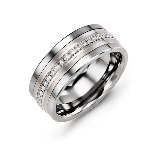 Tungsteen inlay 10K White Gold 0.15ct Diamond Men's wedding band Frontenac Jewellers Kingston, ON