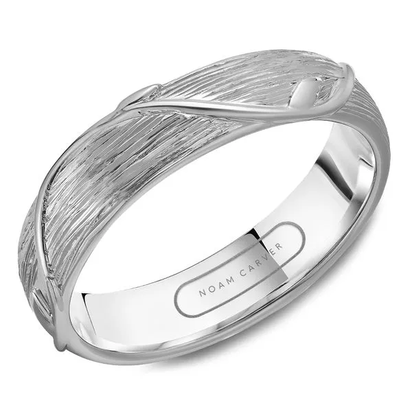 Bark Engraving and High Polish Vines white gold wedding band Frontenac Jewellers Kingston, ON