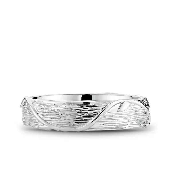 Bark Engraving and High Polish Vines white gold wedding band Image 3 Frontenac Jewellers Kingston, ON