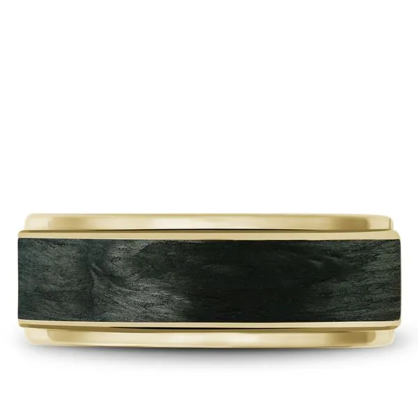 yellow gold wedding band with a black carbon center and polished edges Image 3 Frontenac Jewellers Kingston, ON