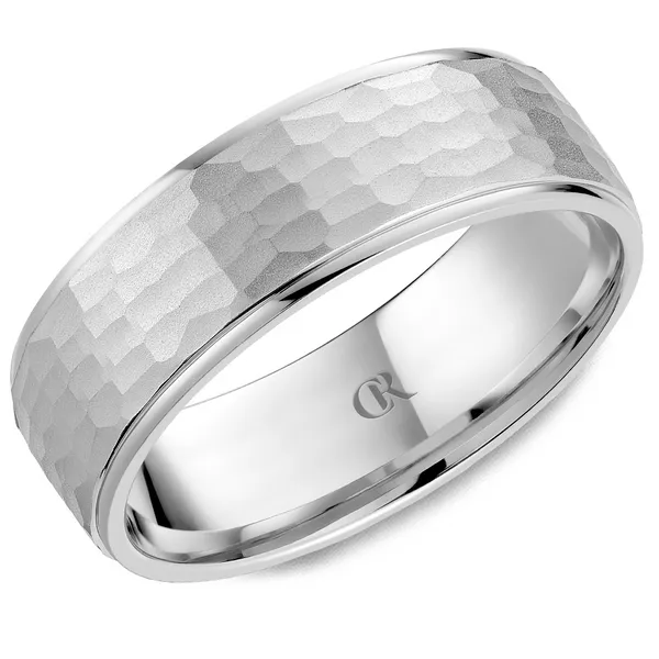 Men's White 14 Karat Gold Wedding Band – Hammered Finish Frontenac Jewellers Kingston, ON