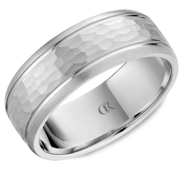 Men's 14K White Gold Hammered Finish Ring – 8mm Textured Band Frontenac Jewellers Kingston, ON