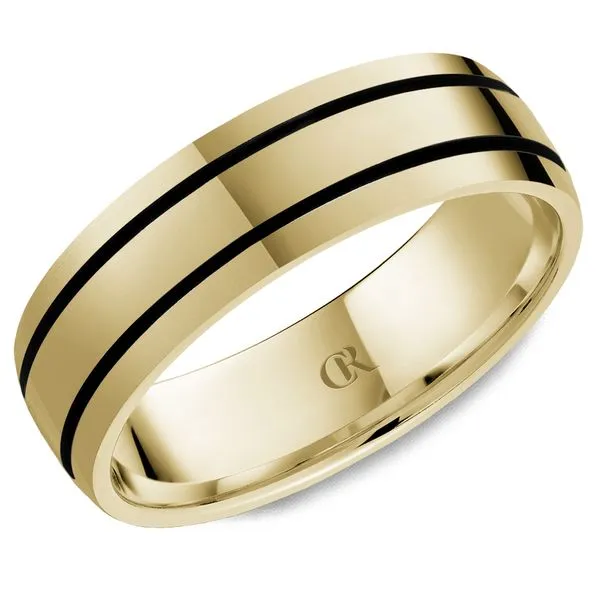 Men's 14K Yellow Gold Ring – 7mm Carbon Fiber Inlay with High Polish Finish Frontenac Jewellers Kingston, ON