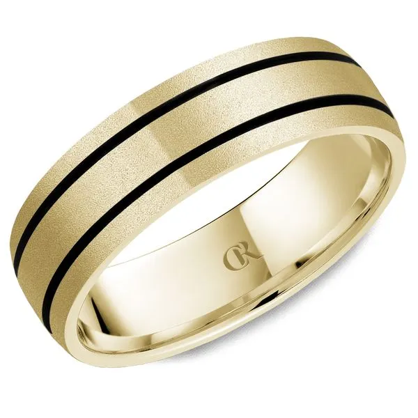 Men's 14K Yellow Gold Ring – 7mm Sandblast Finish with Carbon Fiber Inlay Frontenac Jewellers Kingston, ON